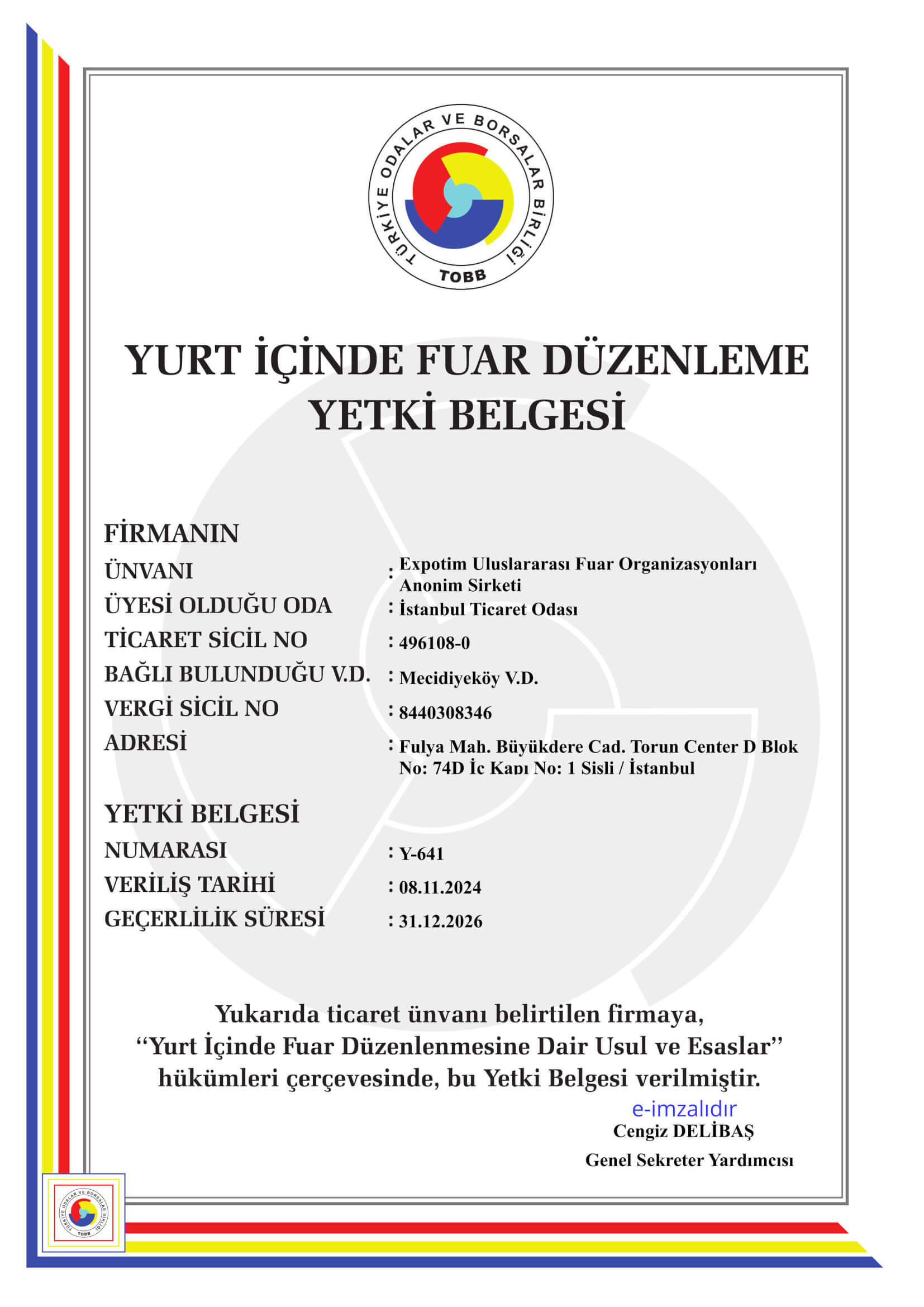 yurt icinde fuar duzenleme yetki belgesi